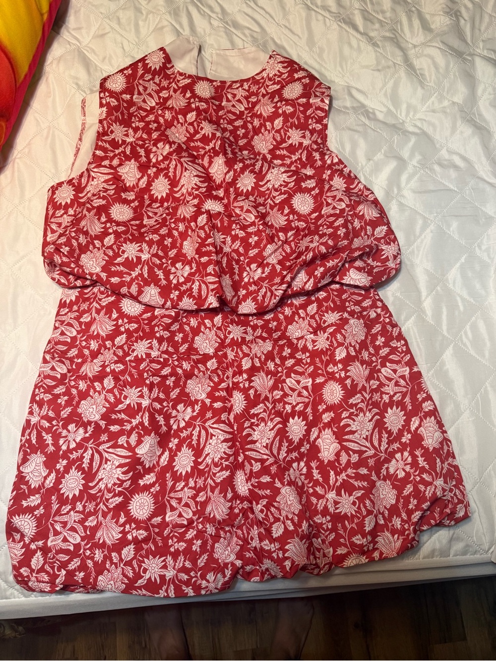 SHEIN Red and White Floral Casual Skirt Set
